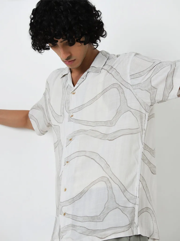 Nuon Grey Abstract Patterned Relaxed-Fit Shirt