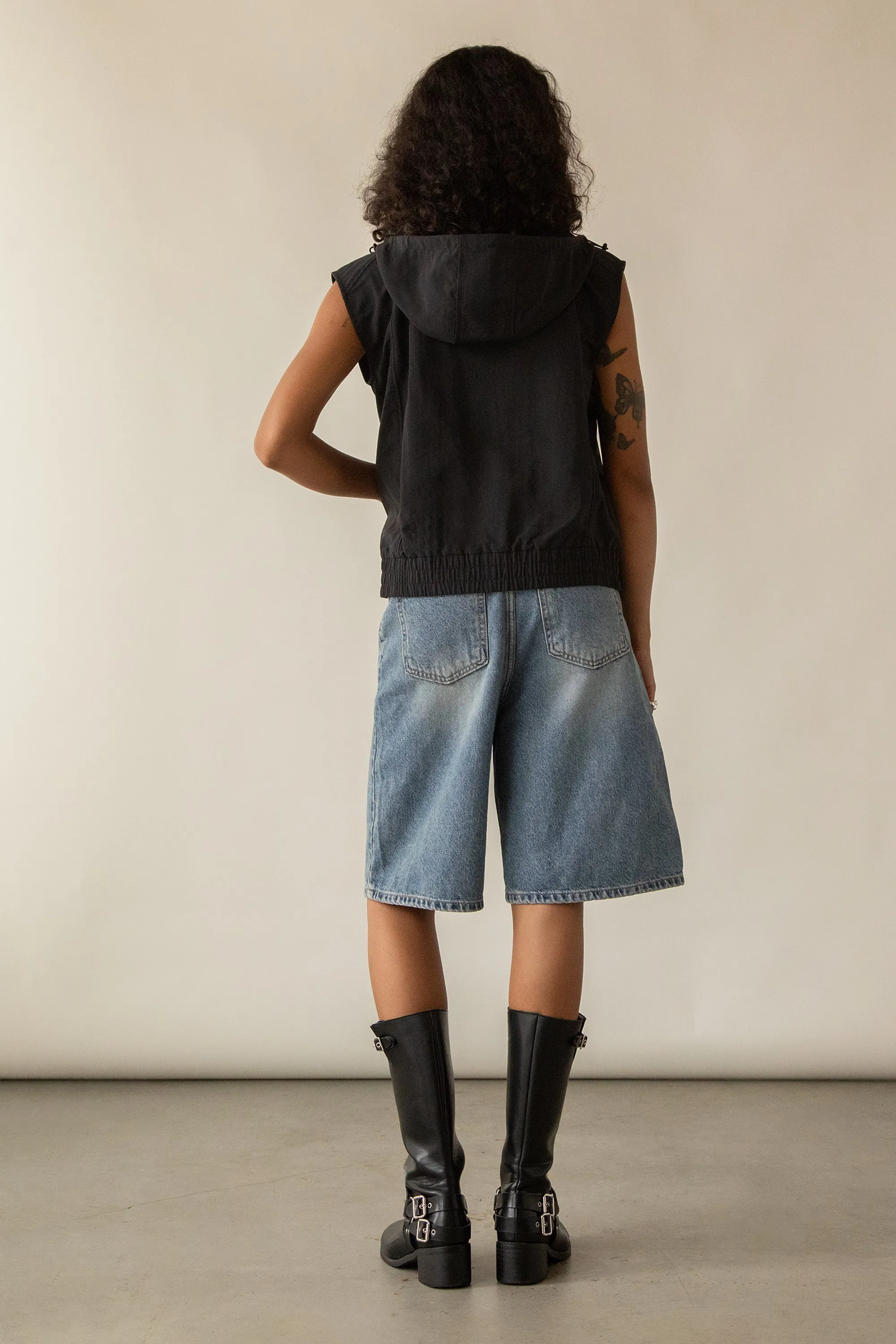 NYLON HOODED ZIP-UP VEST