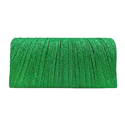 Pleated Shimmery Evening Clutch Crossbody Bag