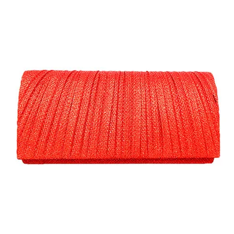 Pleated Shimmery Evening Clutch Crossbody Bag