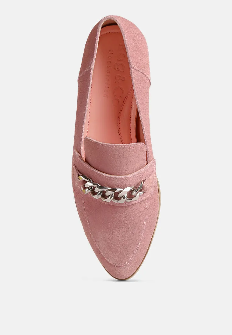 RICKA Chain Embellished Loafers in Pink