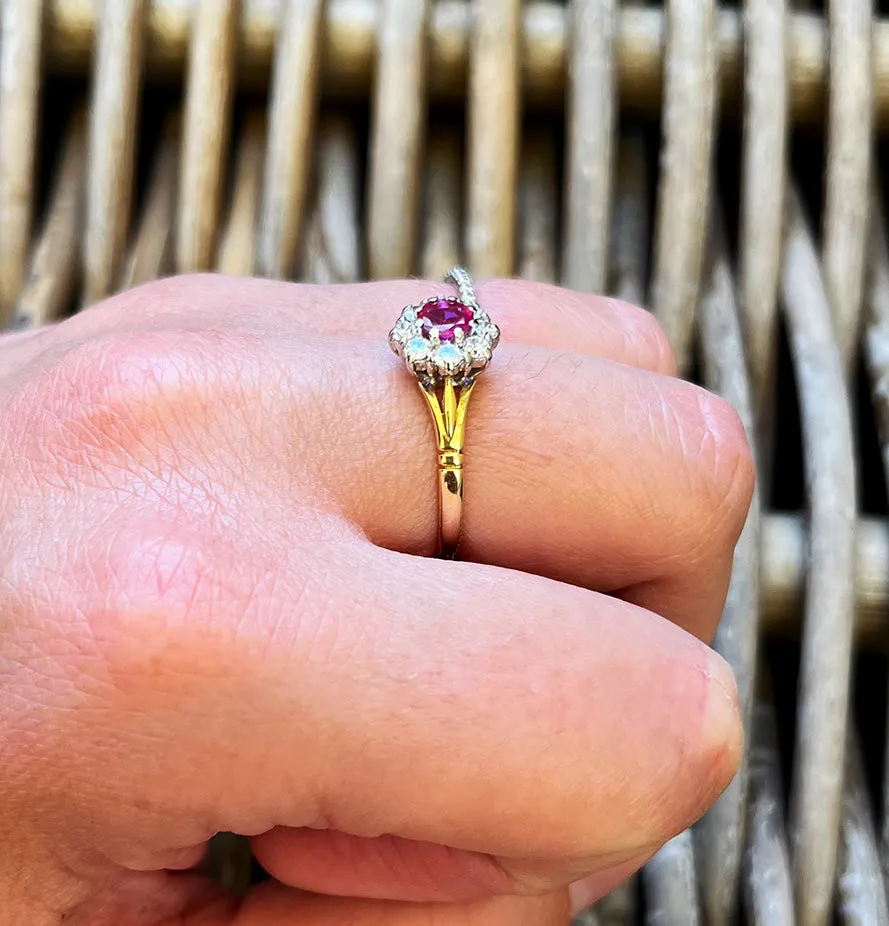 Ruby and Diamond Cluster Ring