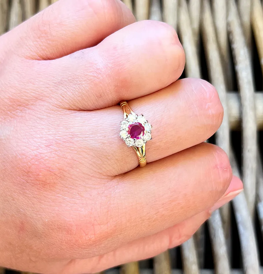 Ruby and Diamond Cluster Ring