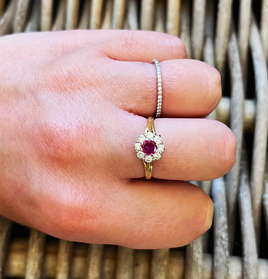 Ruby and Diamond Cluster Ring