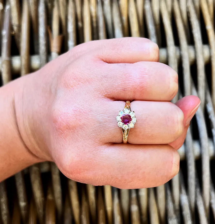 Ruby and Diamond Cluster Ring