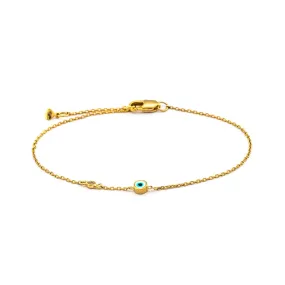 Single Gold Chain Bracelet with CZ and Enamel Eye