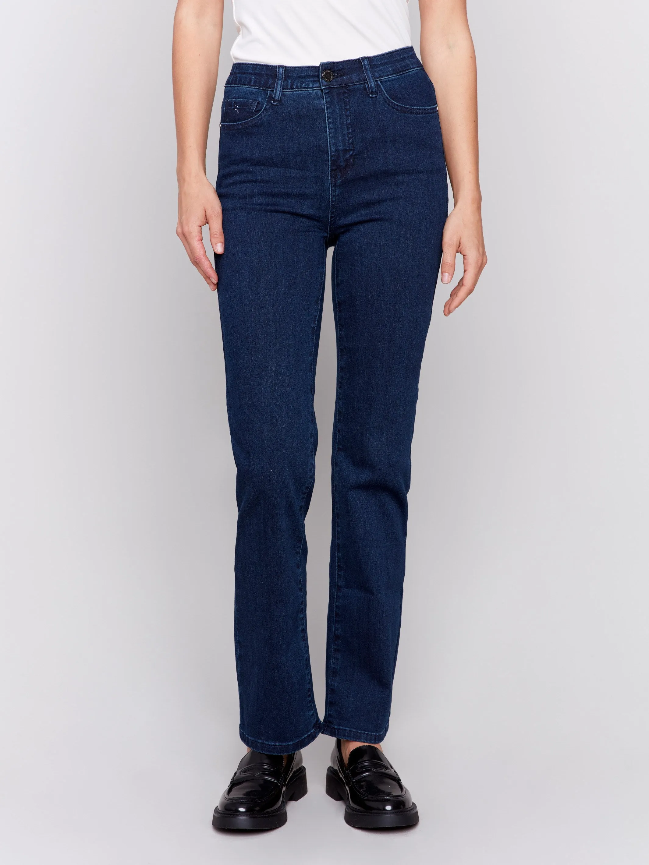 Straight Leg Jeans - Blue Black