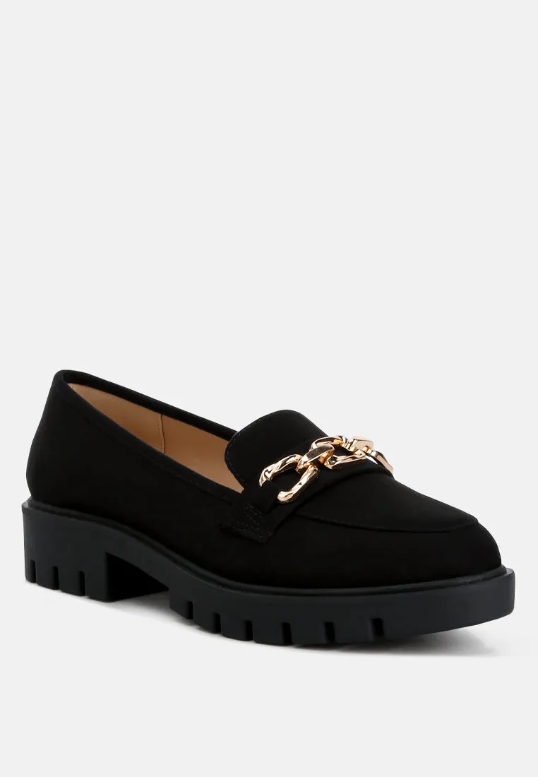 Suede Metal Chain Link Loafers By Ruw