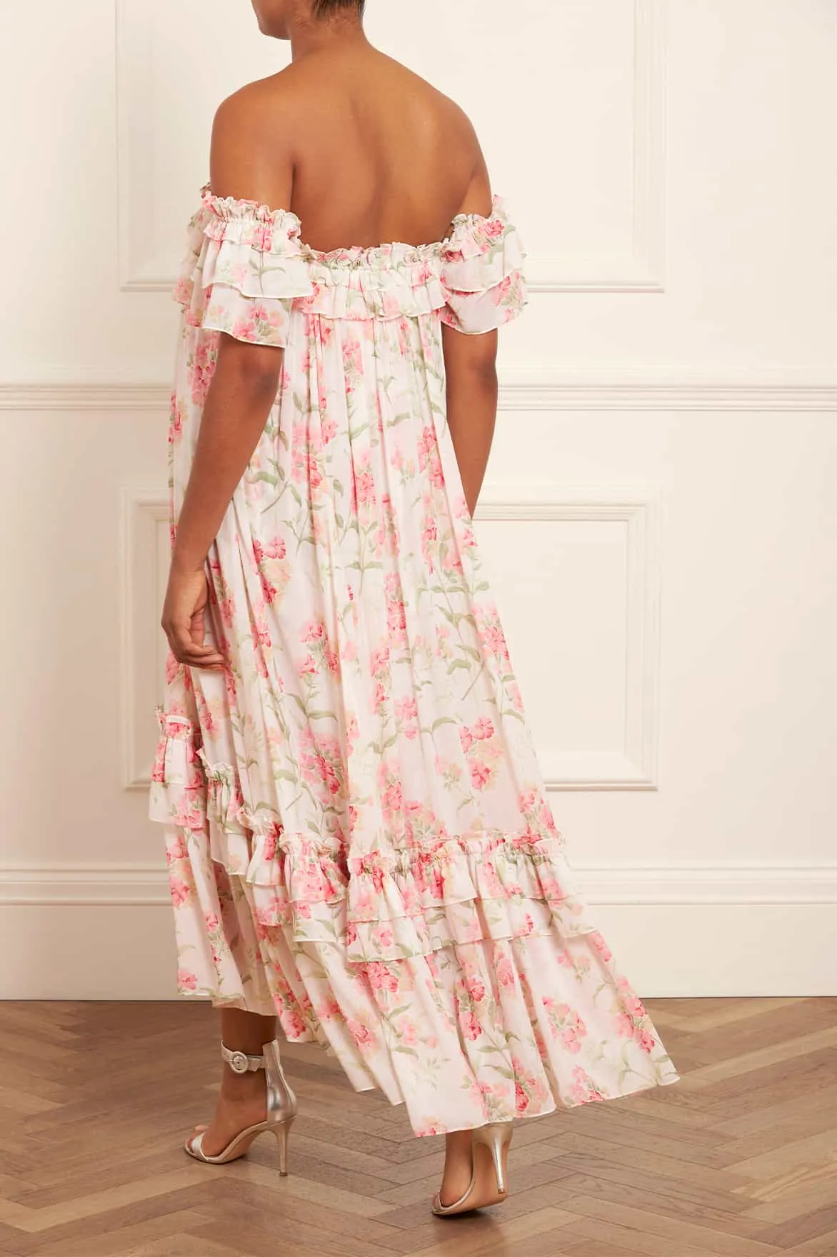 Summer Posy Aria Chiffon Off-Shoulder Ankle Gown