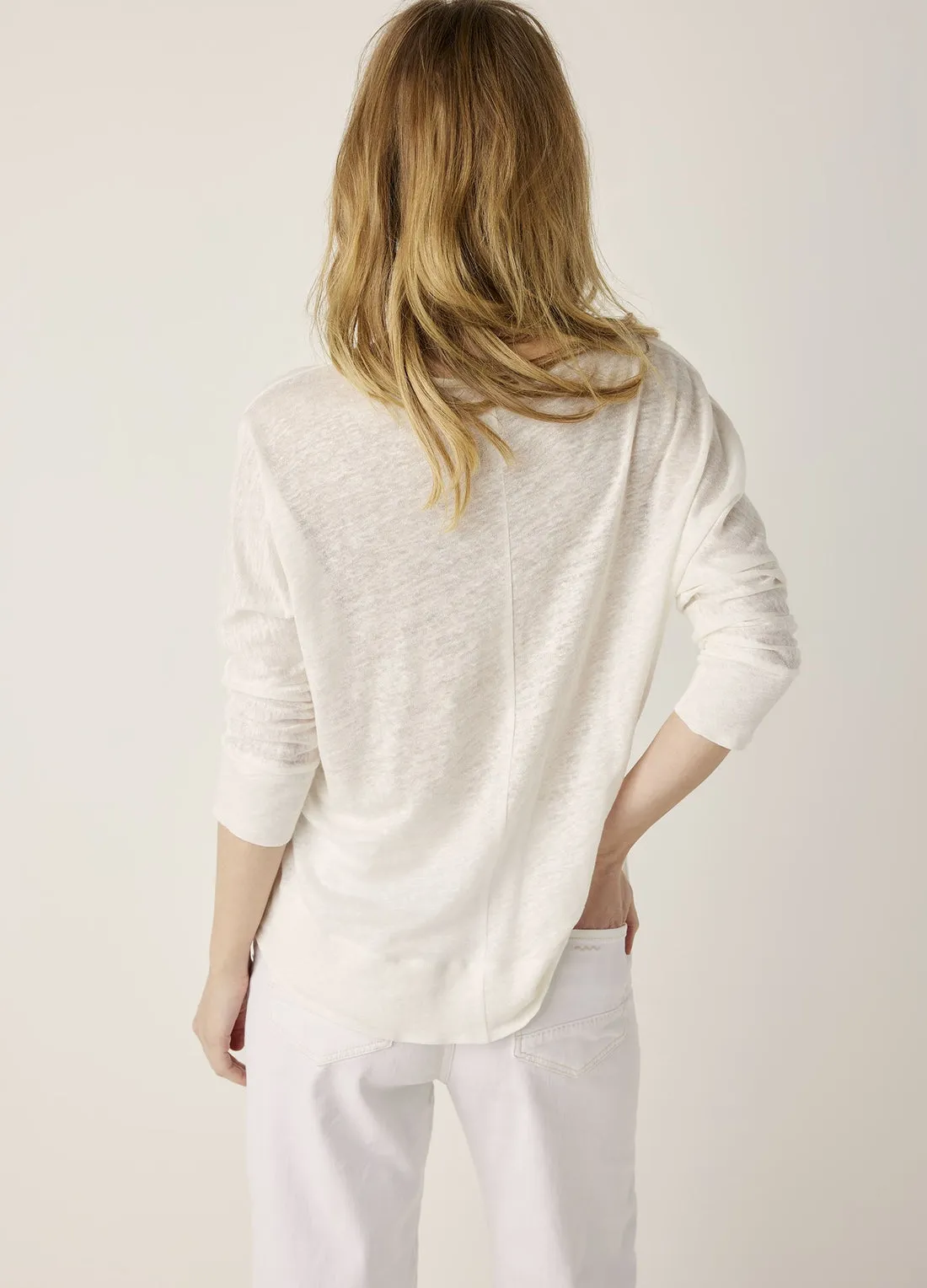 Summum Long Sleeve Linen Jersey Top With 3/4 Sleeves