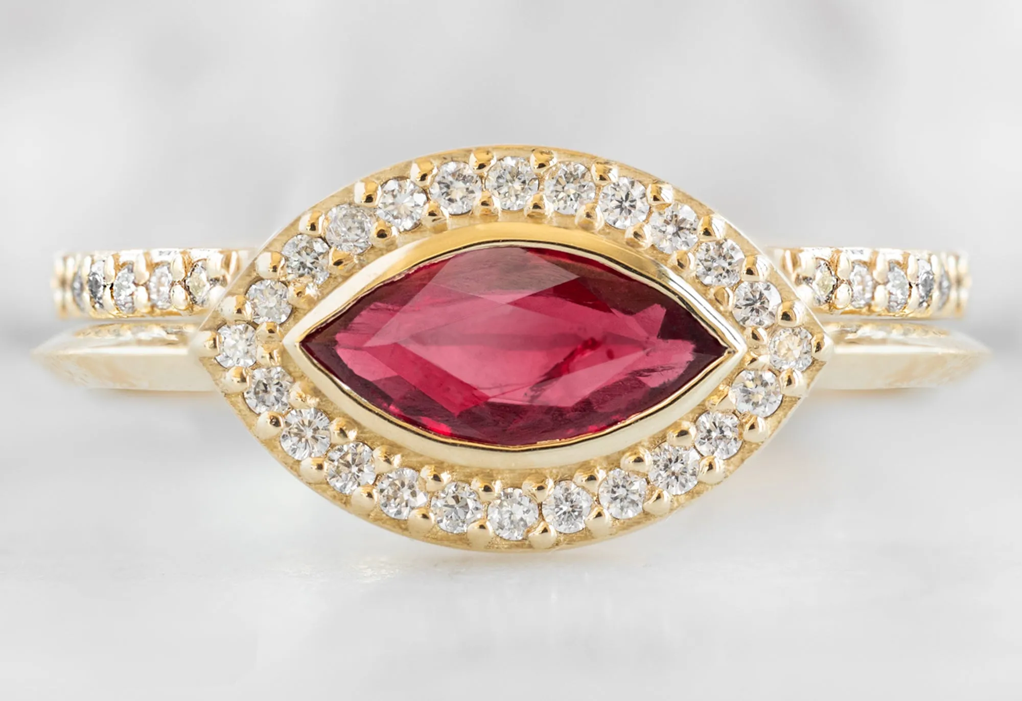 The Dahlia Ring with a Ruby Marquise