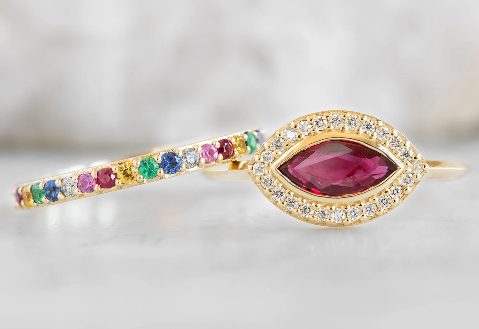 The Dahlia Ring with a Ruby Marquise