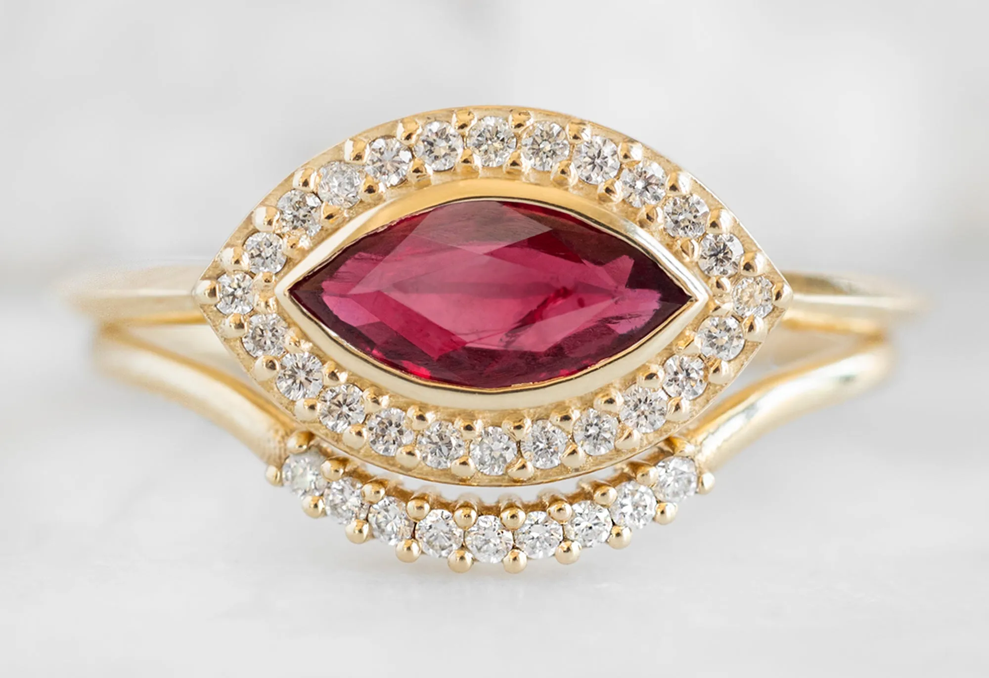 The Dahlia Ring with a Ruby Marquise