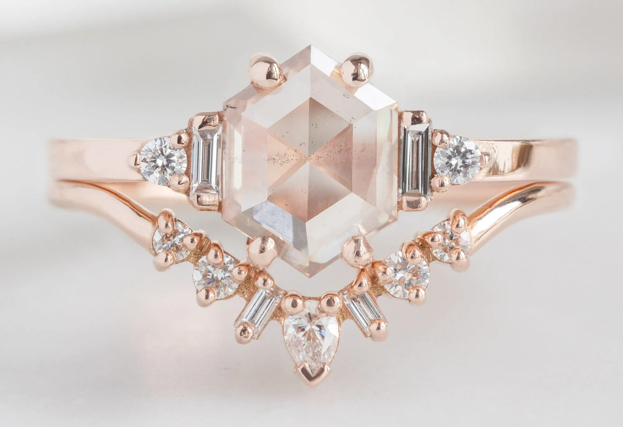 The Primrose Ring with a .81ct Lab Grown Pink Hexagon Diamond