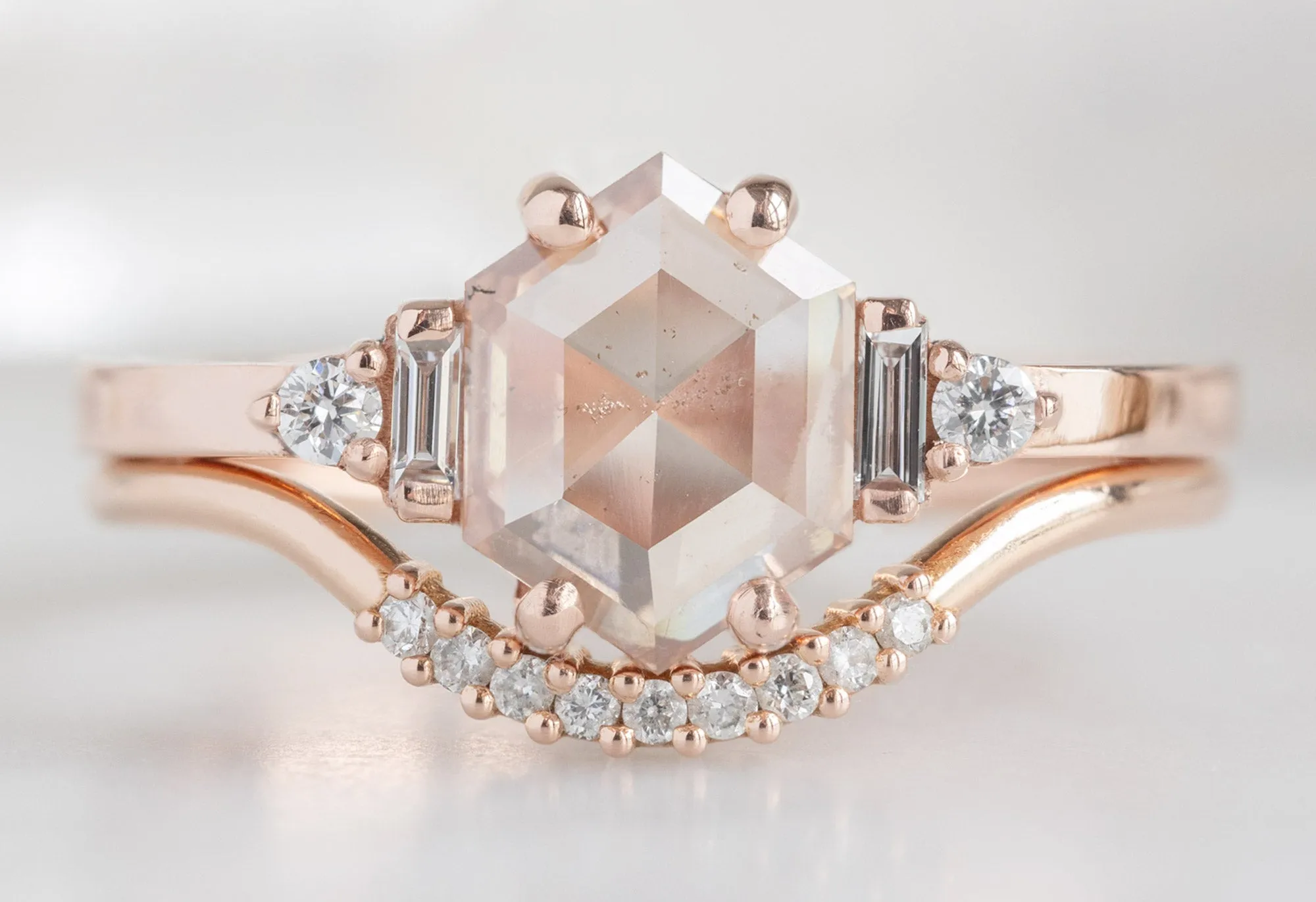 The Primrose Ring with a .81ct Lab Grown Pink Hexagon Diamond