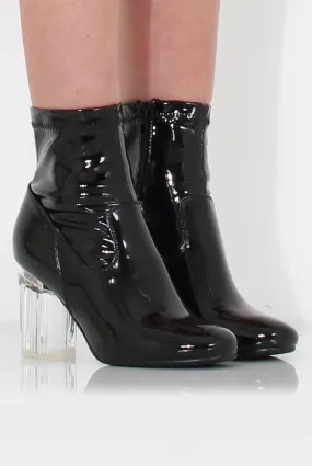 Tori Black PU Clear Heel Ankle Boot