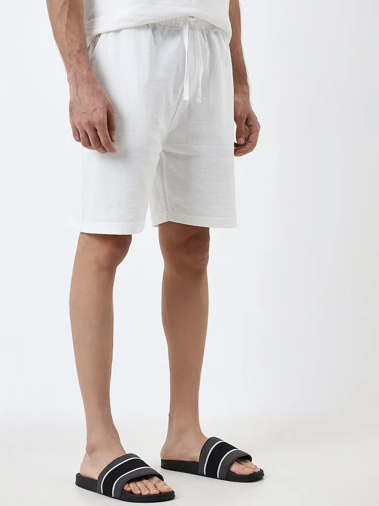 WES Lounge White Mid-Rise Relaxed-Fit Cotton Blend Shorts