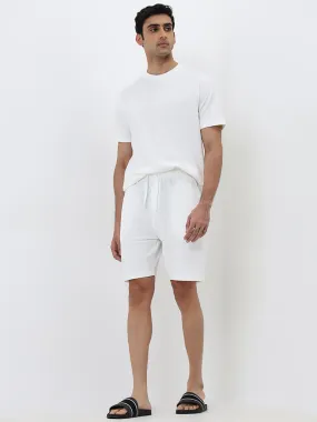 WES Lounge White Mid-Rise Relaxed-Fit Cotton Blend Shorts