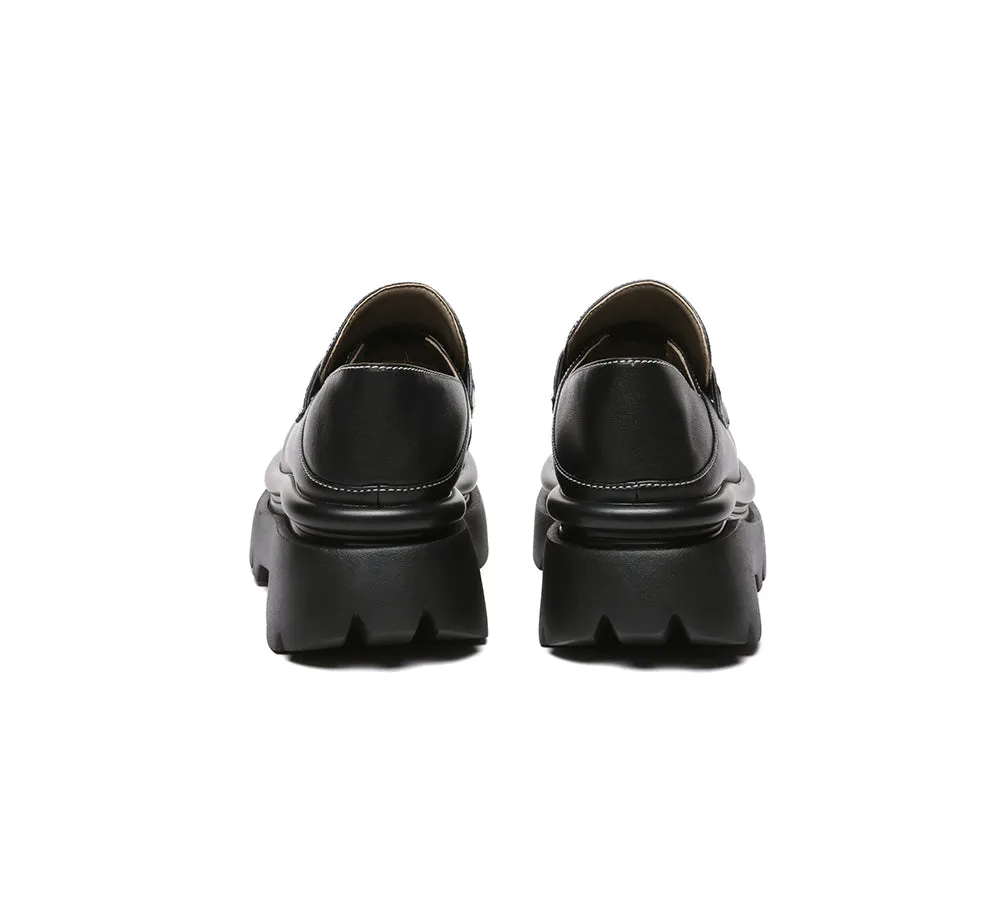 Women Leather Black Platform Chunky Loafers Evanna