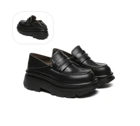 Women Leather Black Platform Chunky Loafers Evanna