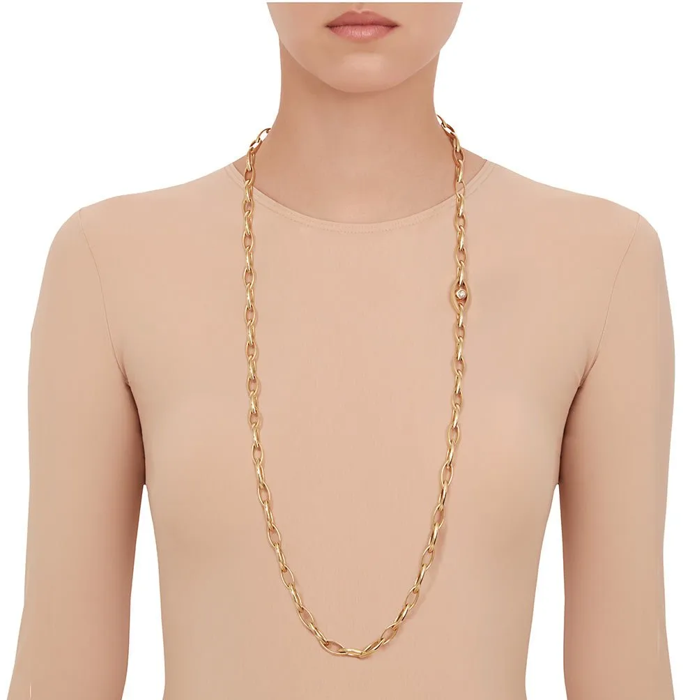 Yellow Gold Reflections Link Necklace with White Diamonds